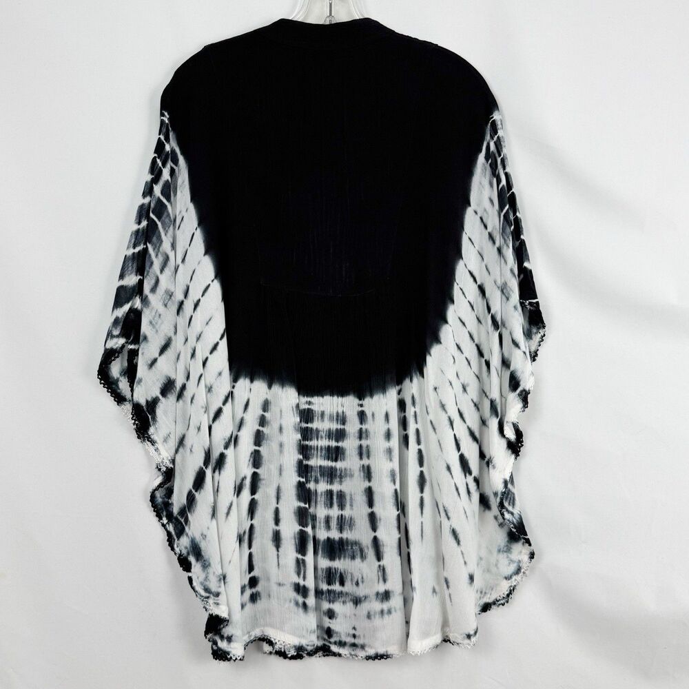 Vtg Black Batik Embroidered Bohemian Hippie Caftan Tunic Top OS - Picture 4 of 15
